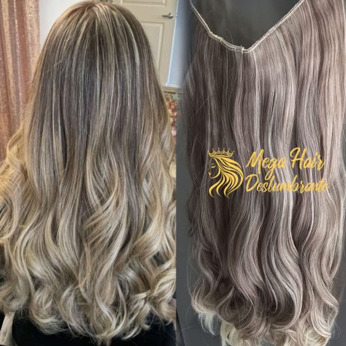 Fio Invisível Loiro Escuro Mechas 50cm Ondulado